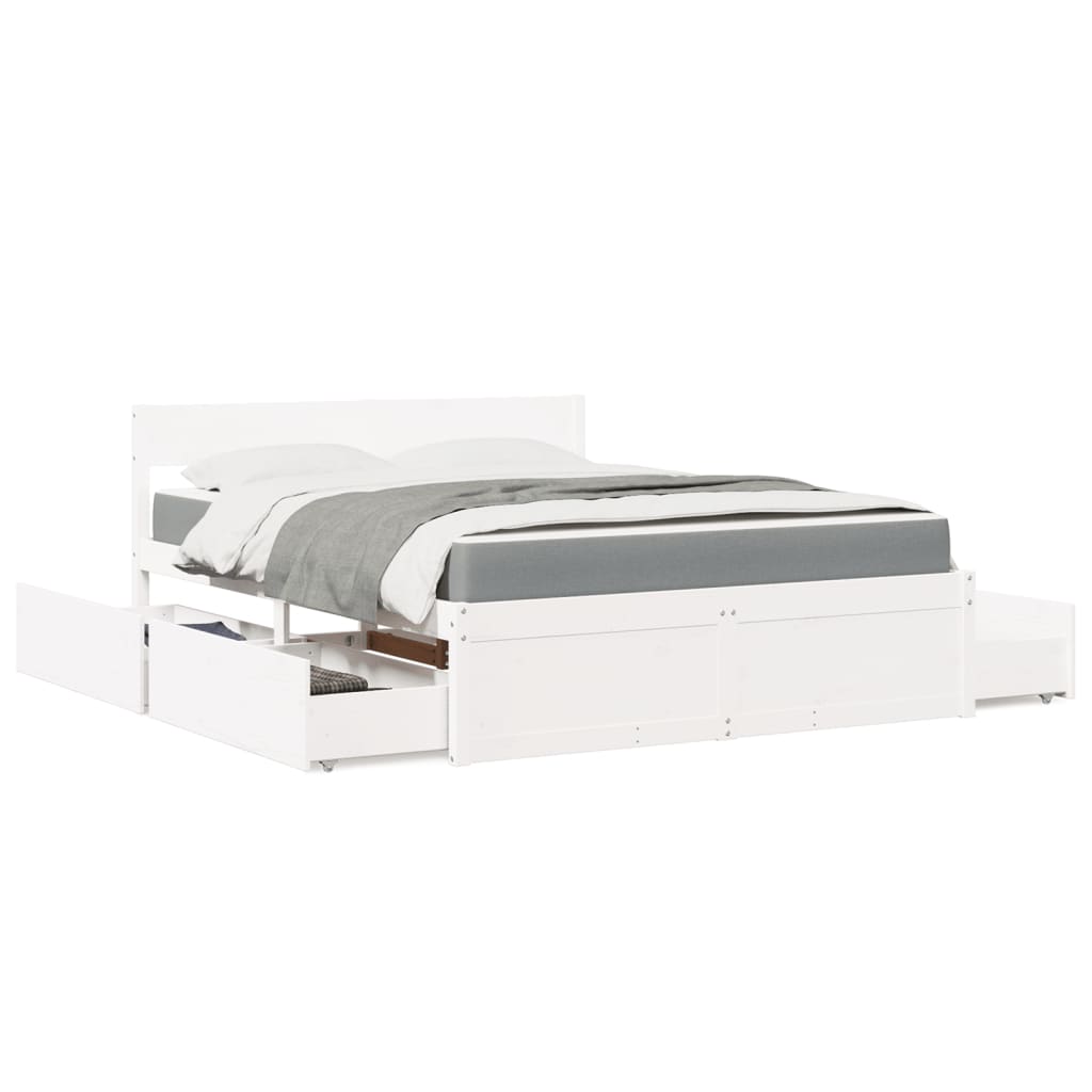 Bed met lades en matras massief grenenhout wit 160x200 cm is nu te koop bij PeponiXL, paradijselijk wonen!