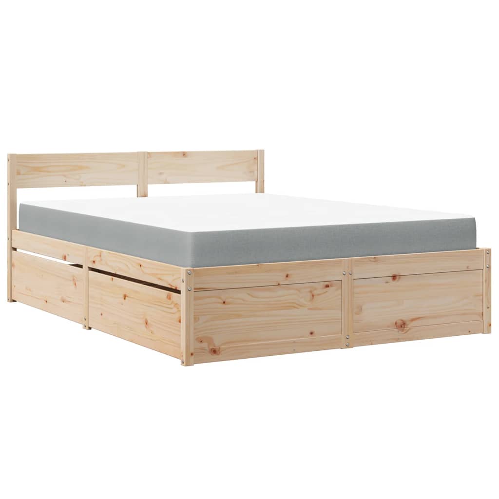 Bed met lades en matras massief grenenhout 140x200 cm is nu te koop bij PeponiXL, paradijselijk wonen!