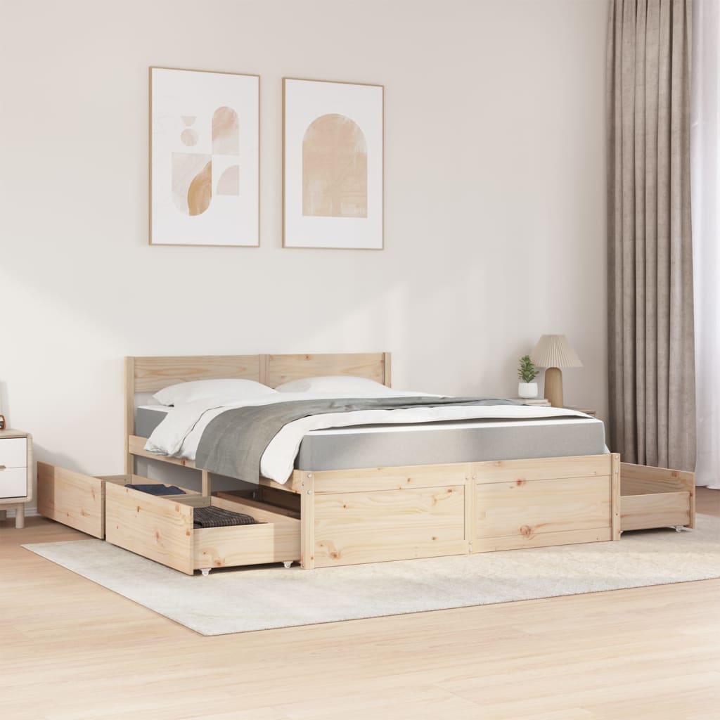 Bed met lades en matras massief grenenhout 140x200 cm is nu te koop bij PeponiXL, paradijselijk wonen!