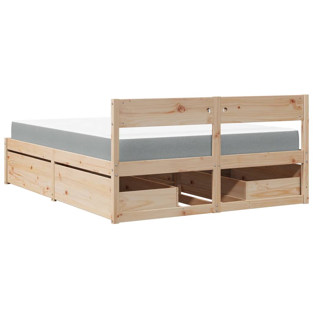 Bed met lades en matras massief grenenhout 140x200 cm is nu te koop bij PeponiXL, paradijselijk wonen!