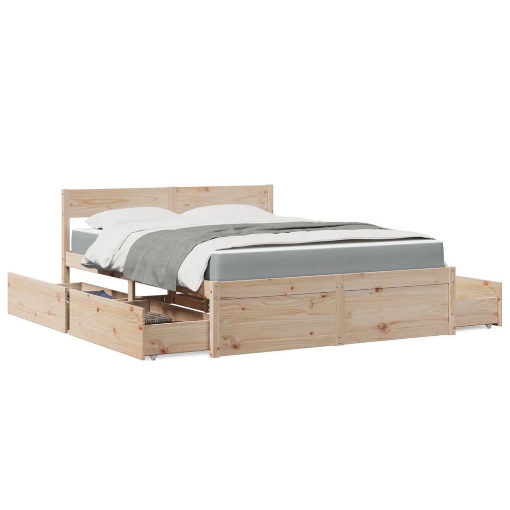 Bed met lades en matras massief grenenhout 140x200 cm is nu te koop bij PeponiXL, paradijselijk wonen!