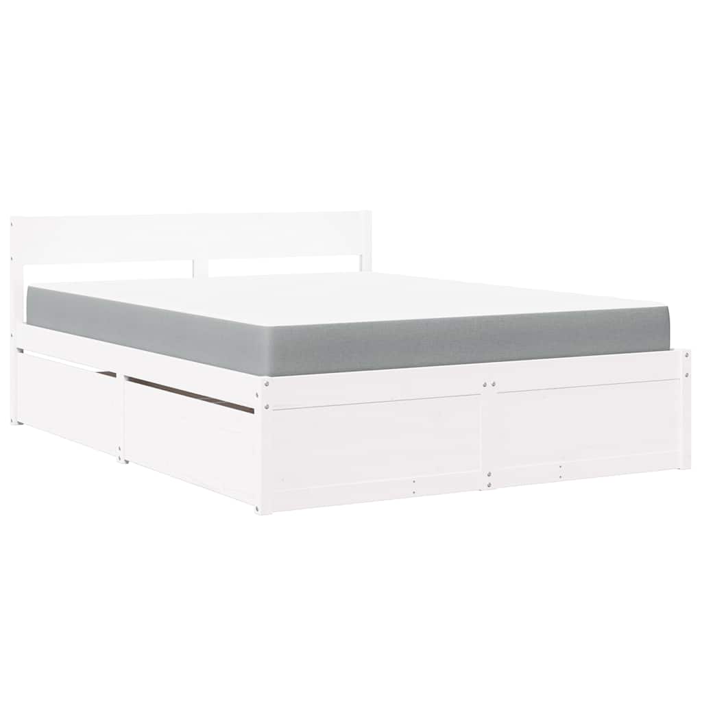 Bed met lades en matras massief grenenhout wit 140x200 cm is nu te koop bij PeponiXL, paradijselijk wonen!