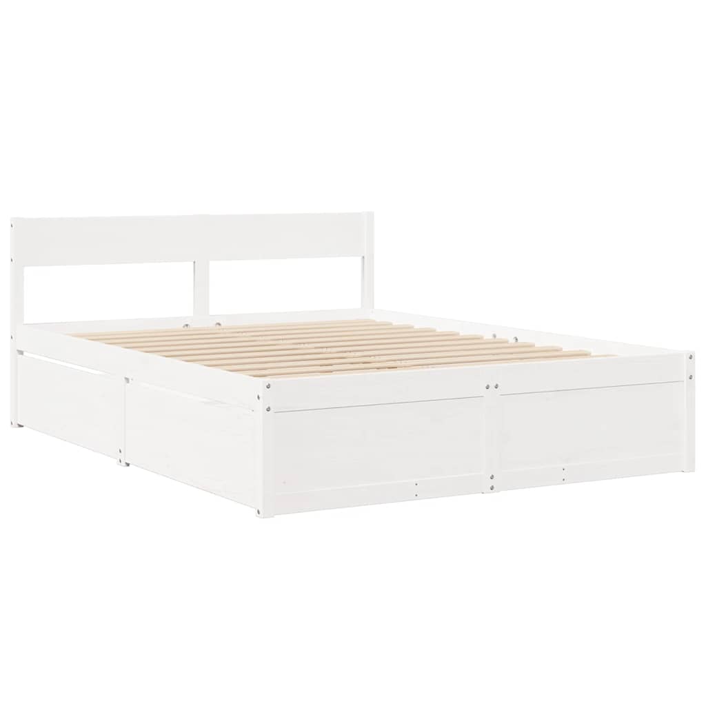 Bed met lades en matras massief grenenhout wit 140x200 cm is nu te koop bij PeponiXL, paradijselijk wonen!
