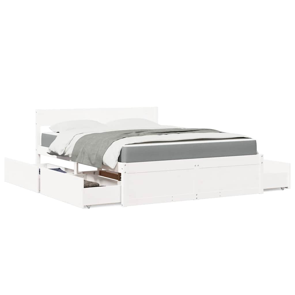Bed met lades en matras massief grenenhout wit 140x200 cm is nu te koop bij PeponiXL, paradijselijk wonen!