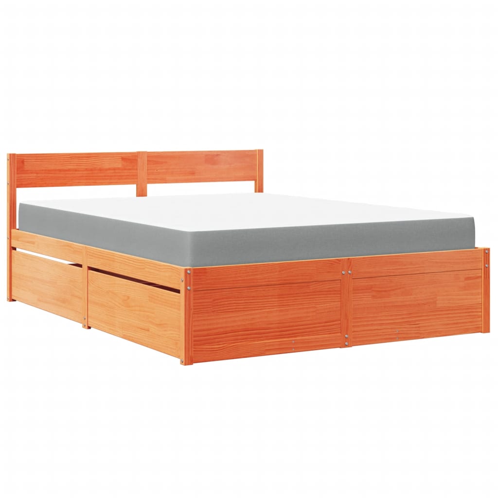 Bed met lades en matras massief grenenhout wasbruin 140x200 cm is nu te koop bij PeponiXL, paradijselijk wonen!
