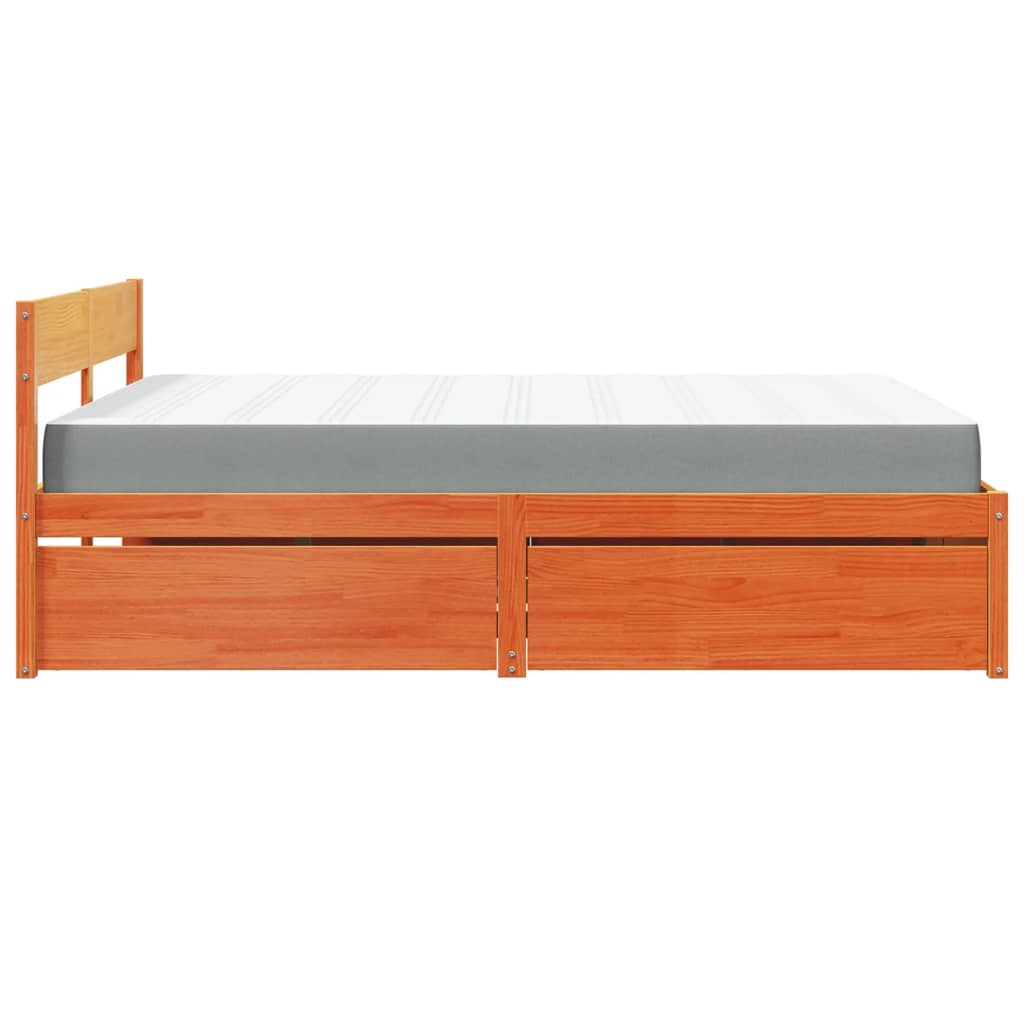Bed met lades en matras massief grenenhout wasbruin 140x200 cm is nu te koop bij PeponiXL, paradijselijk wonen!