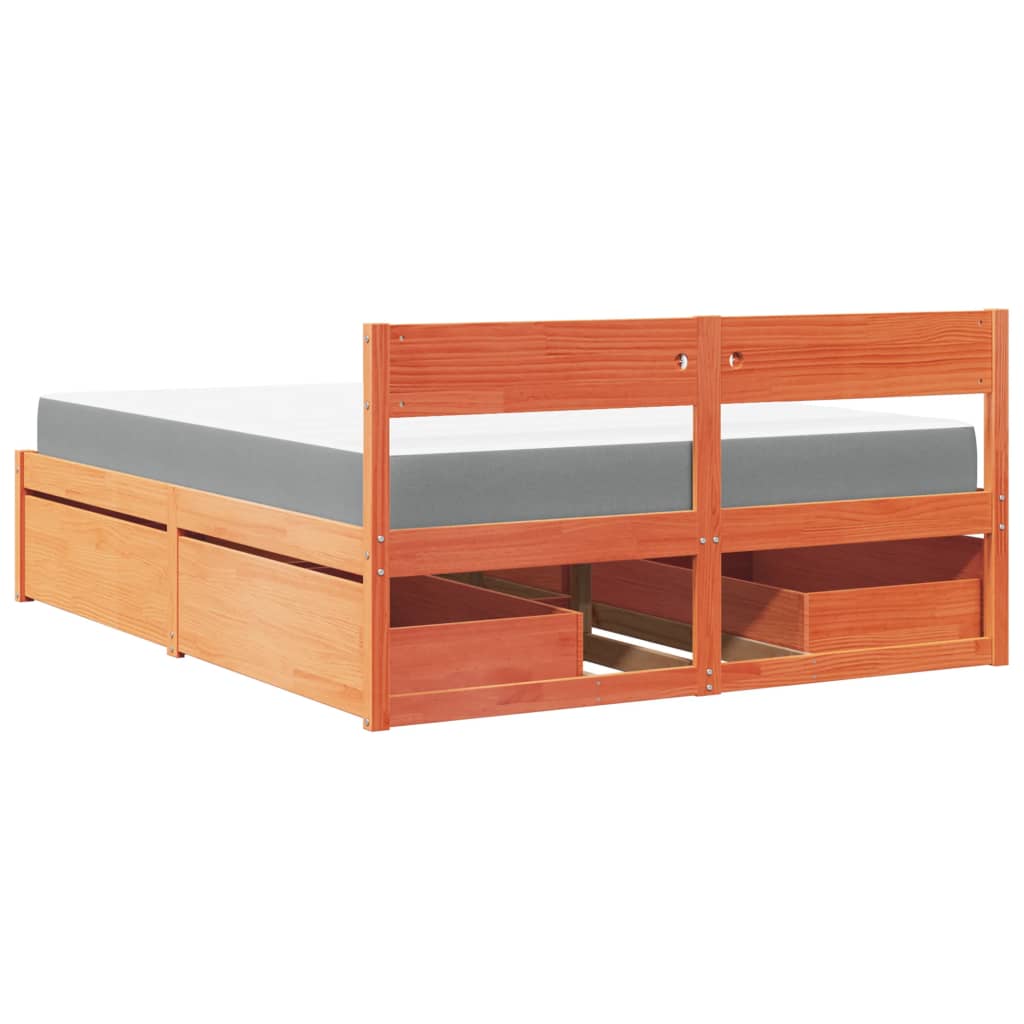 Bed met lades en matras massief grenenhout wasbruin 140x200 cm is nu te koop bij PeponiXL, paradijselijk wonen!