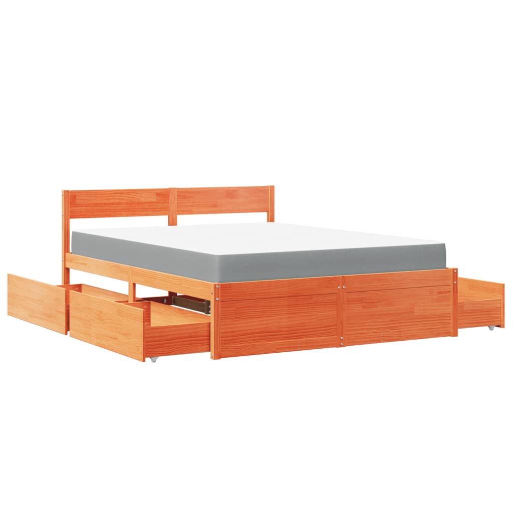 Bed met lades en matras massief grenenhout wasbruin 140x200 cm is nu te koop bij PeponiXL, paradijselijk wonen!