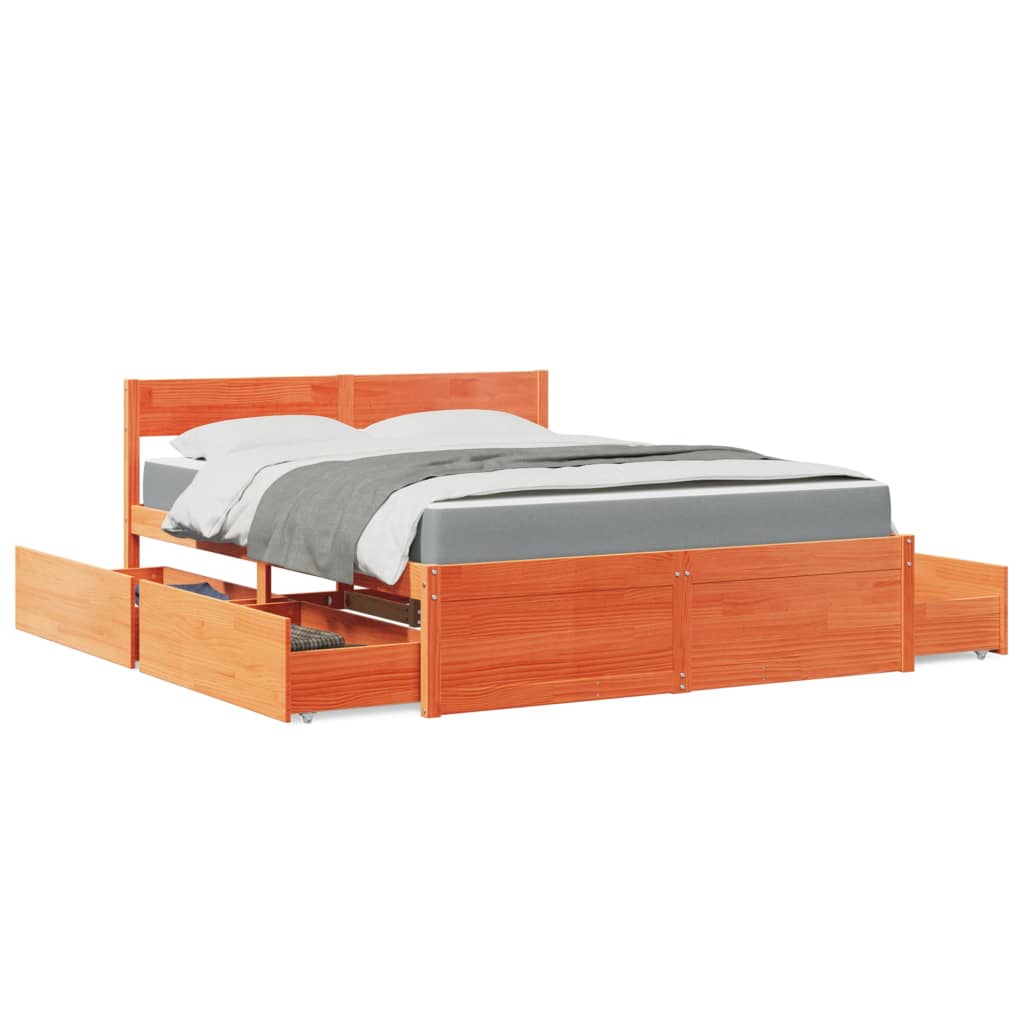 Bed met lades en matras massief grenenhout wasbruin 140x200 cm is nu te koop bij PeponiXL, paradijselijk wonen!