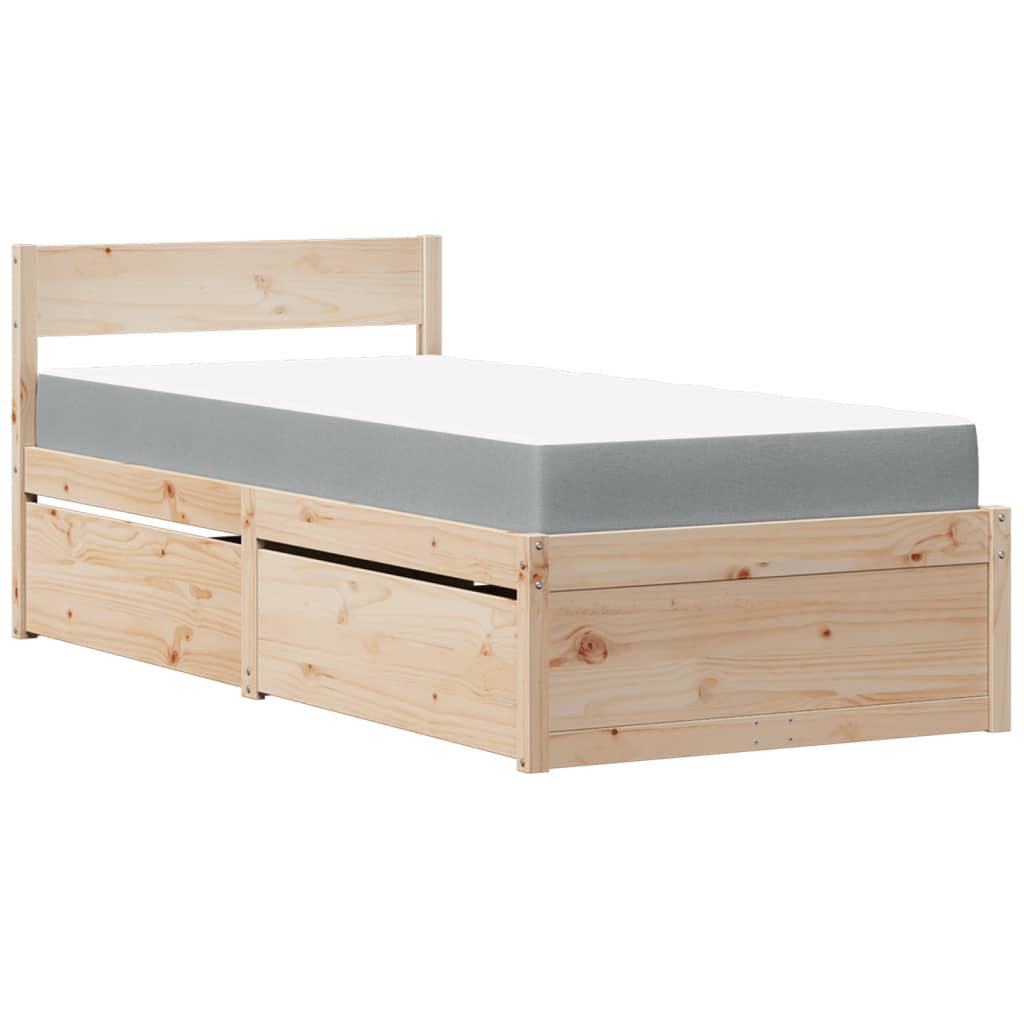 Bed met lades en matras massief grenenhout 100x200 cm is nu te koop bij PeponiXL, paradijselijk wonen!