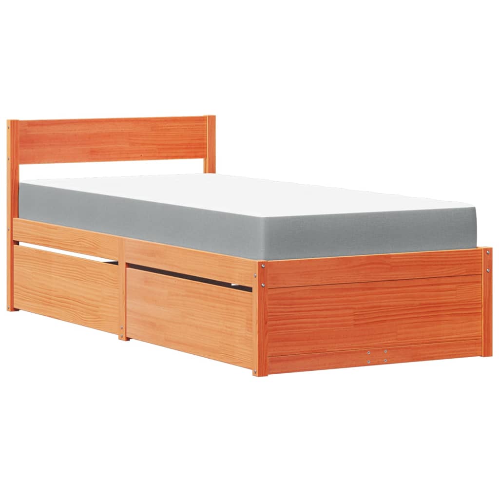 Bed met lades en matras massief grenenhout wasbruin 100x200 cm is nu te koop bij PeponiXL, paradijselijk wonen!