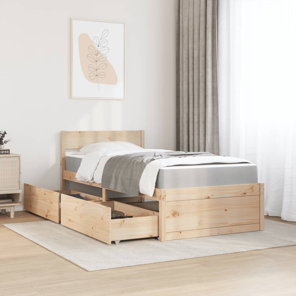 Bed met lades en matras massief grenenhout 90x200 cm is nu te koop bij PeponiXL, paradijselijk wonen!