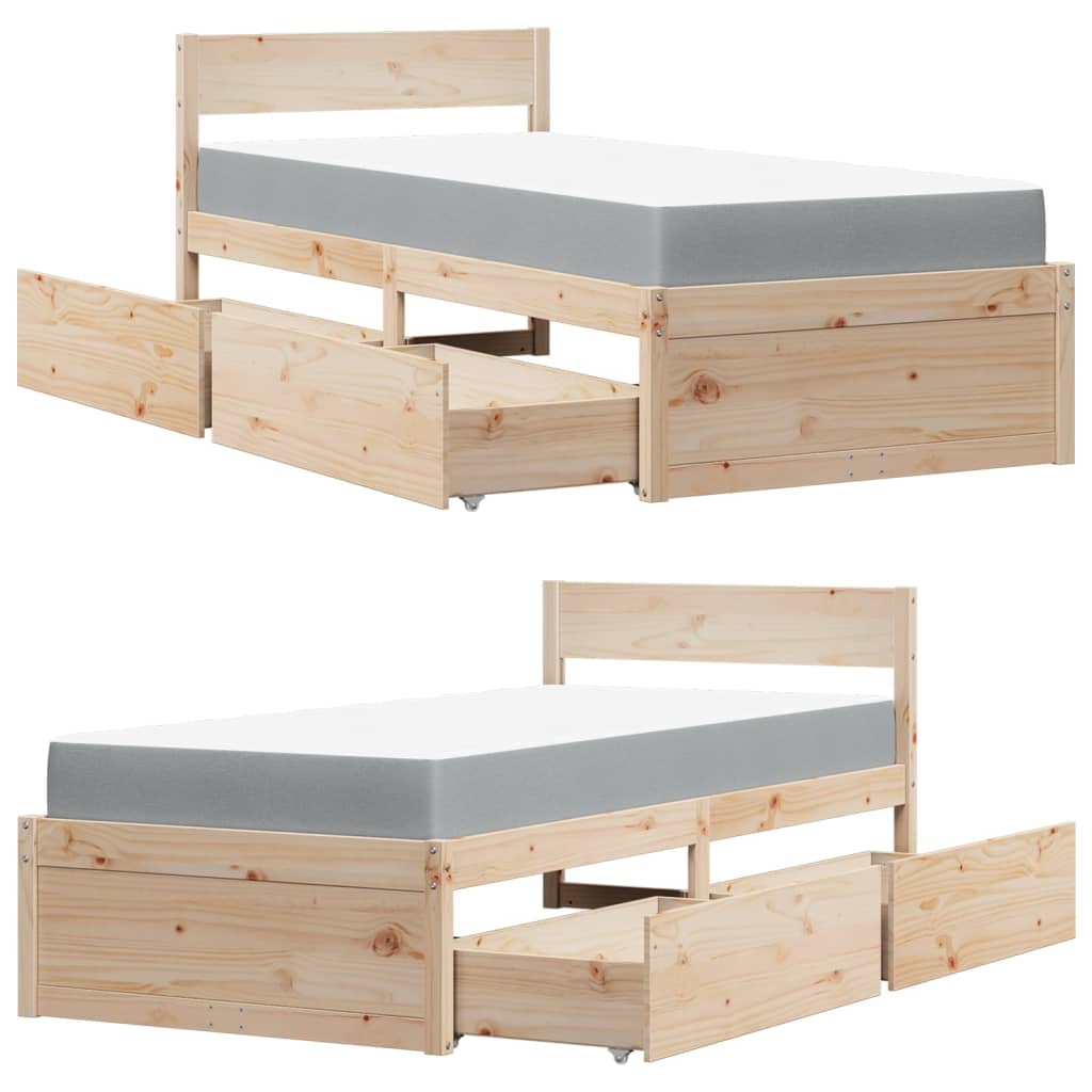 Bed met lades en matras massief grenenhout 90x200 cm is nu te koop bij PeponiXL, paradijselijk wonen!