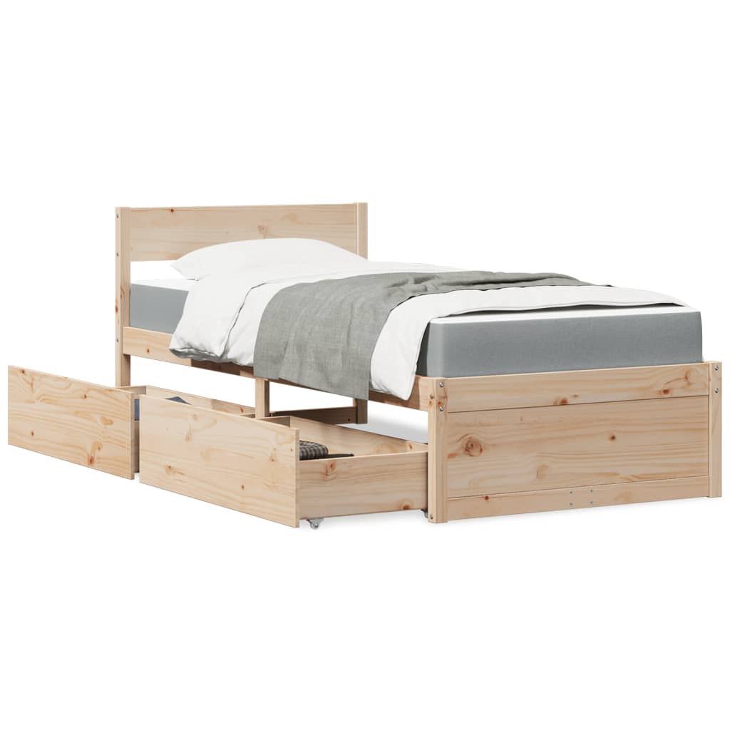 Bed met lades en matras massief grenenhout 90x200 cm is nu te koop bij PeponiXL, paradijselijk wonen!