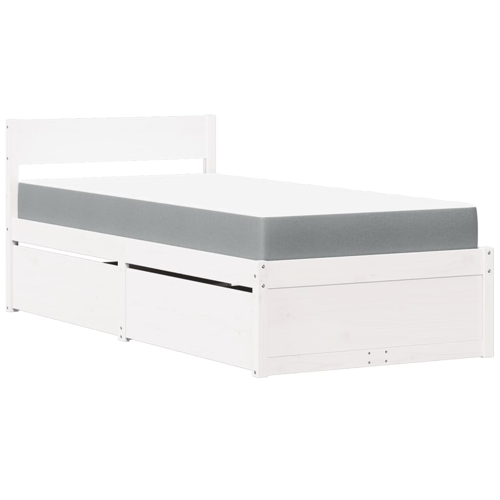 Bed met lades en matras massief grenenhout wit 90x200 cm is nu te koop bij PeponiXL, paradijselijk wonen!