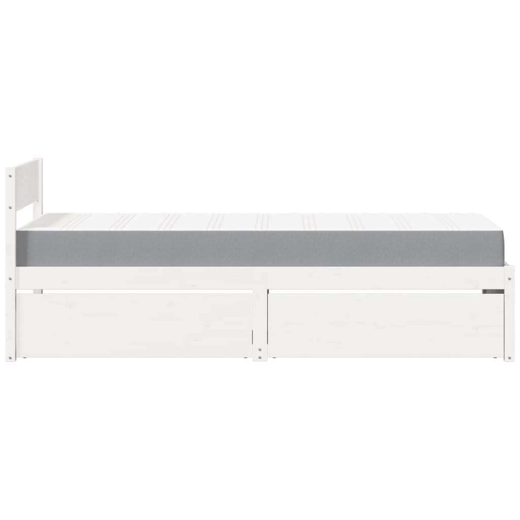 Bed met lades en matras massief grenenhout wit 90x200 cm is nu te koop bij PeponiXL, paradijselijk wonen!