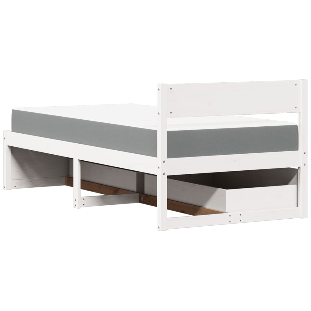 Bed met lades en matras massief grenenhout wit 90x200 cm is nu te koop bij PeponiXL, paradijselijk wonen!