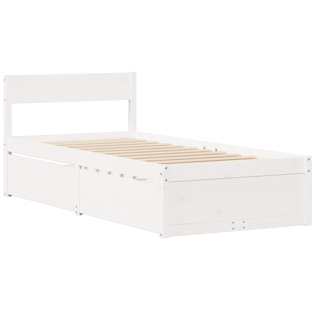 Bed met lades en matras massief grenenhout wit 90x200 cm is nu te koop bij PeponiXL, paradijselijk wonen!
