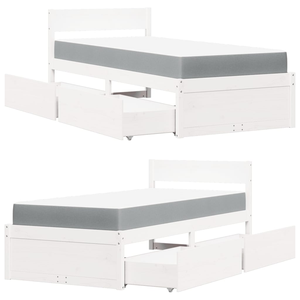 Bed met lades en matras massief grenenhout wit 90x200 cm is nu te koop bij PeponiXL, paradijselijk wonen!