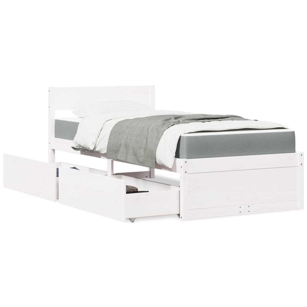 Bed met lades en matras massief grenenhout wit 90x200 cm is nu te koop bij PeponiXL, paradijselijk wonen!