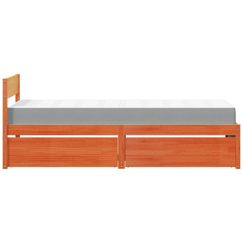 Bed met lades en matras massief grenenhout wasbruin 90x200 cm is nu te koop bij PeponiXL, paradijselijk wonen!