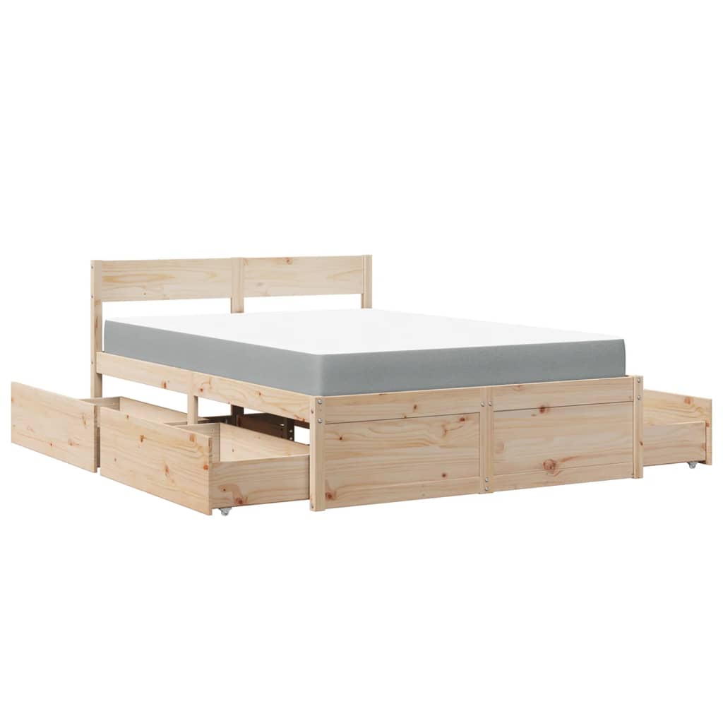 Bed met lades en matras massief grenenhout 140x190 cm is nu te koop bij PeponiXL, paradijselijk wonen!