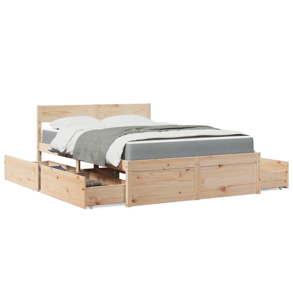 Bed met lades en matras massief grenenhout 140x190 cm is nu te koop bij PeponiXL, paradijselijk wonen!