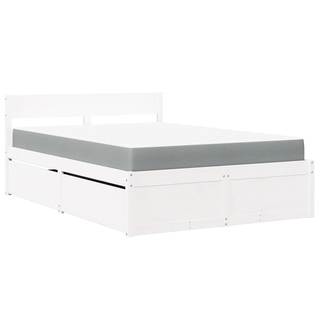 Bed met lades en matras massief grenenhout wit 140x190 cm is nu te koop bij PeponiXL, paradijselijk wonen!