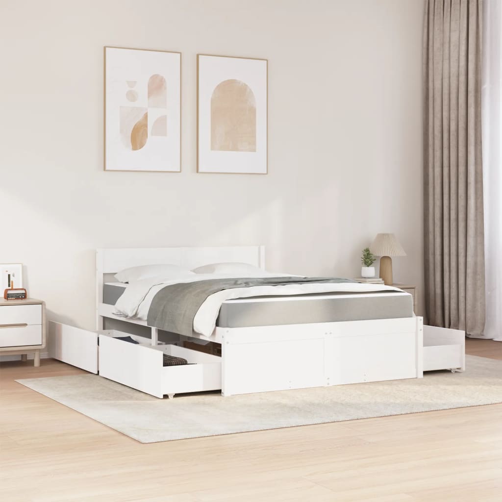 Bed met lades en matras massief grenenhout wit 140x190 cm is nu te koop bij PeponiXL, paradijselijk wonen!
