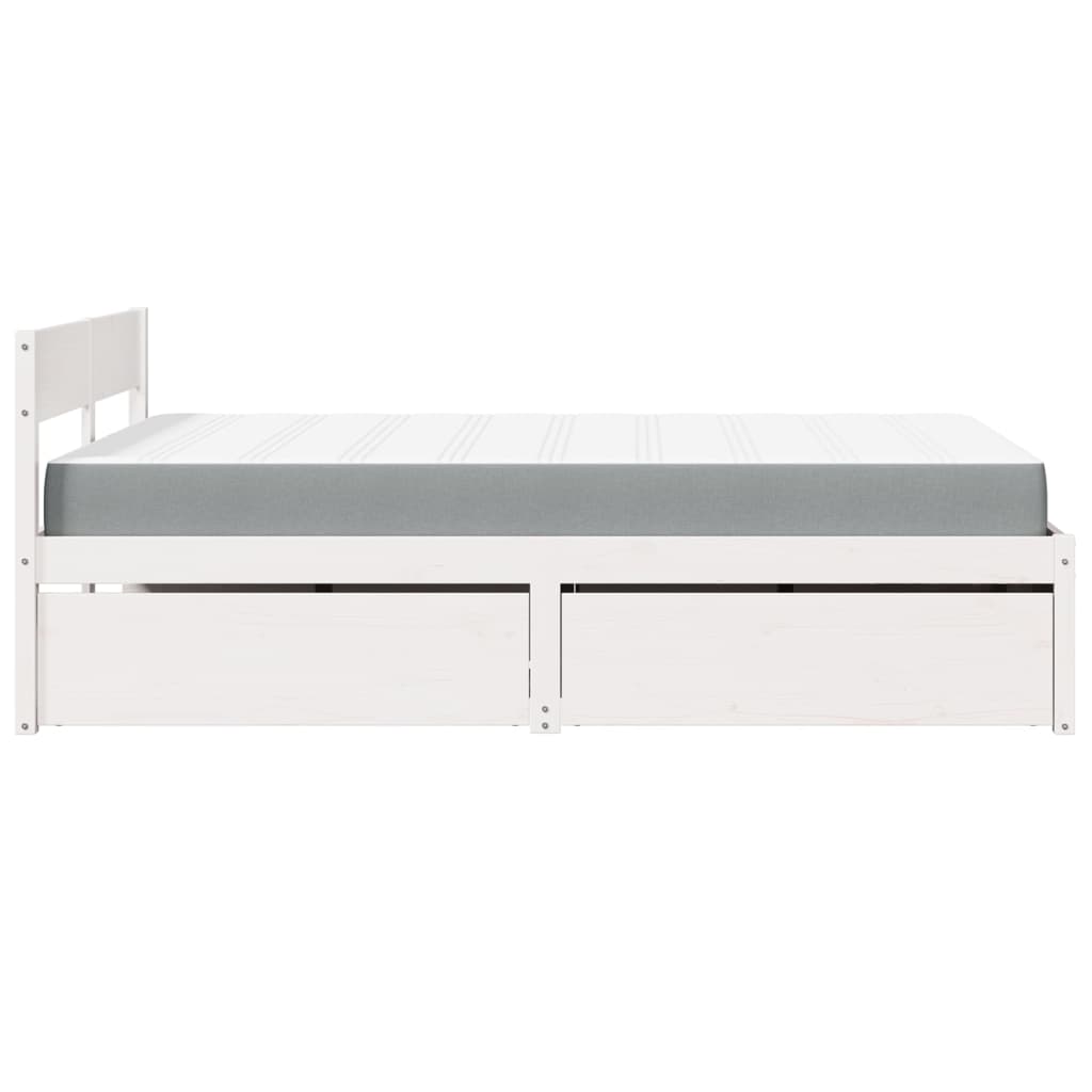 Bed met lades en matras massief grenenhout wit 140x190 cm is nu te koop bij PeponiXL, paradijselijk wonen!