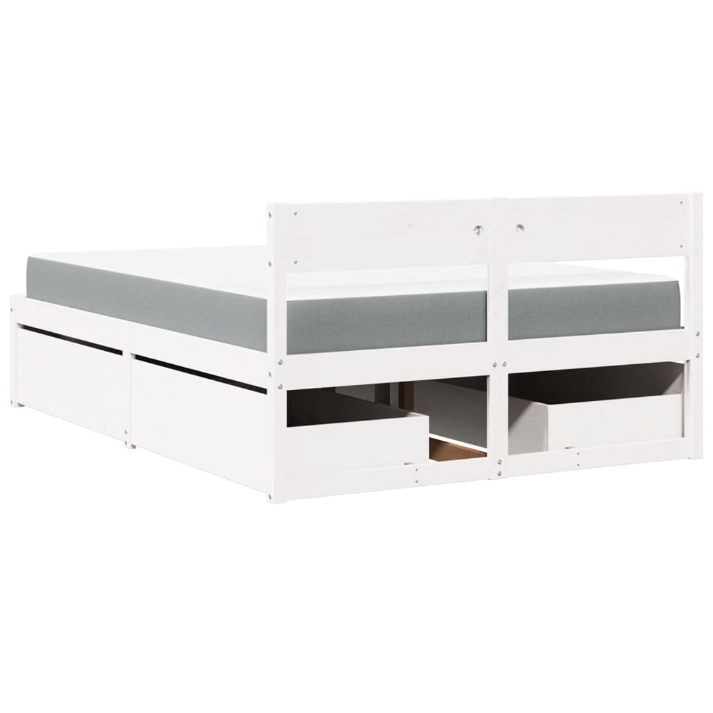 Bed met lades en matras massief grenenhout wit 140x190 cm is nu te koop bij PeponiXL, paradijselijk wonen!