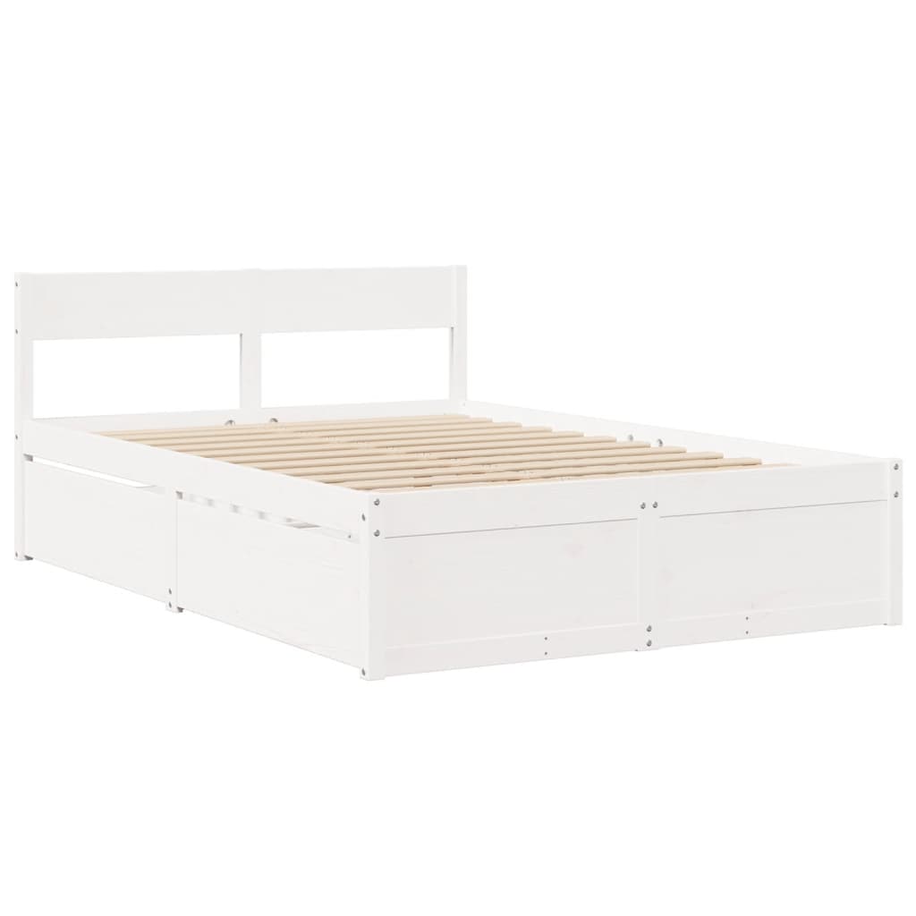Bed met lades en matras massief grenenhout wit 140x190 cm is nu te koop bij PeponiXL, paradijselijk wonen!