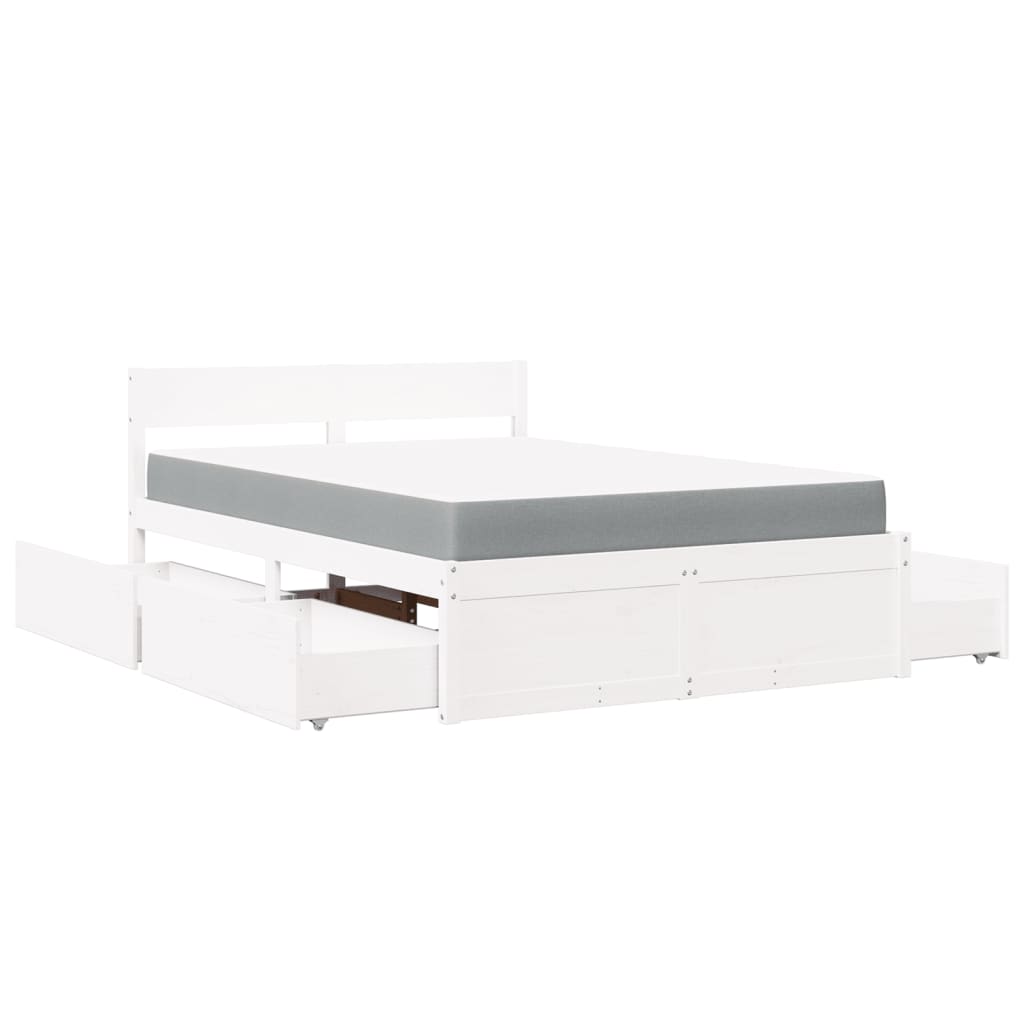 Bed met lades en matras massief grenenhout wit 140x190 cm is nu te koop bij PeponiXL, paradijselijk wonen!