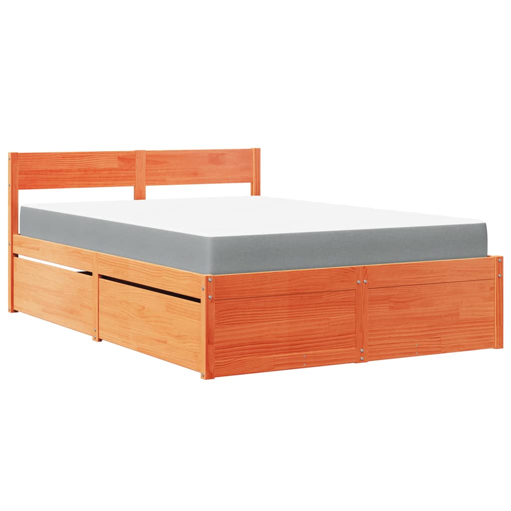 Bed met lades en matras massief grenenhout wasbruin 140x190 cm is nu te koop bij PeponiXL, paradijselijk wonen!
