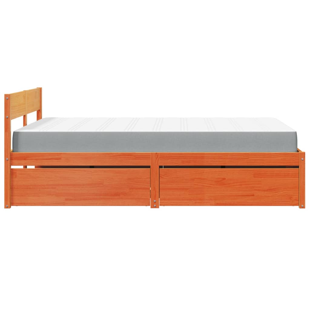 Bed met lades en matras massief grenenhout wasbruin 140x190 cm is nu te koop bij PeponiXL, paradijselijk wonen!