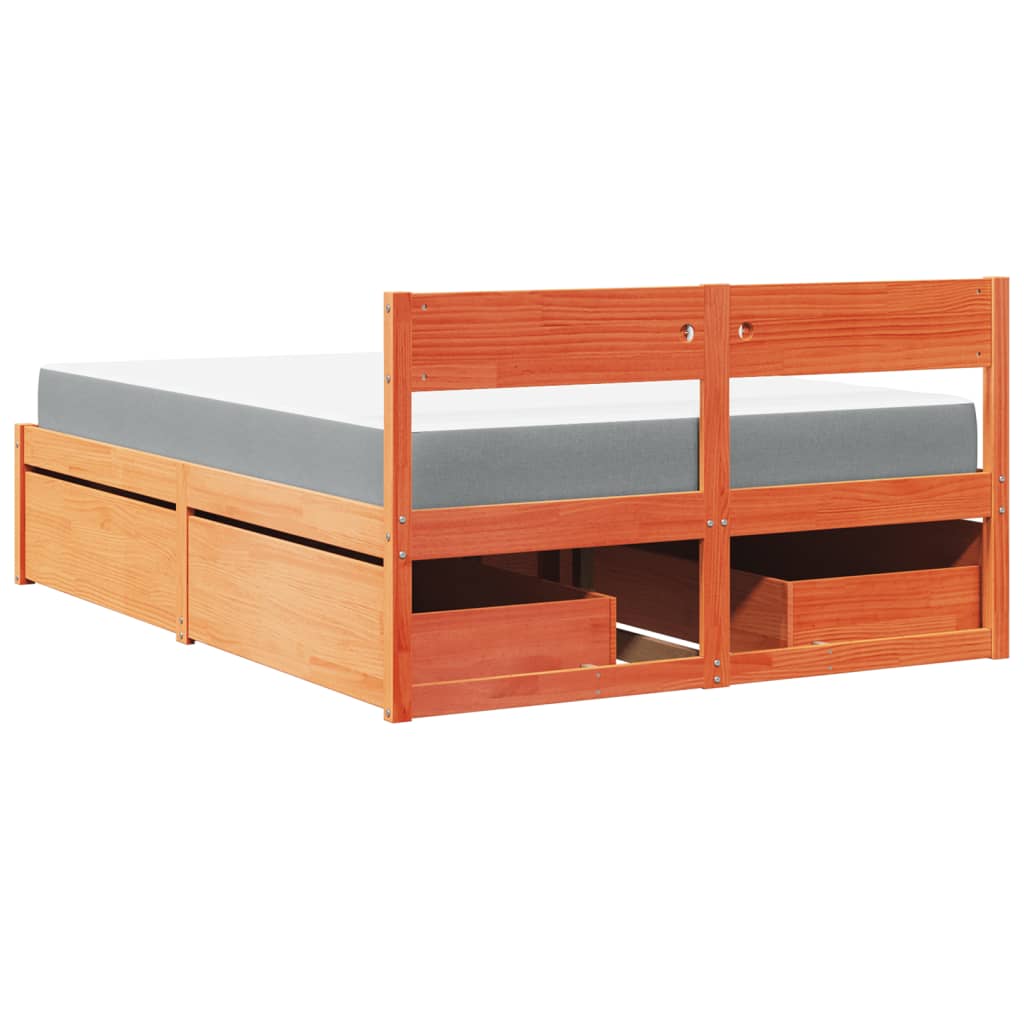 Bed met lades en matras massief grenenhout wasbruin 140x190 cm is nu te koop bij PeponiXL, paradijselijk wonen!