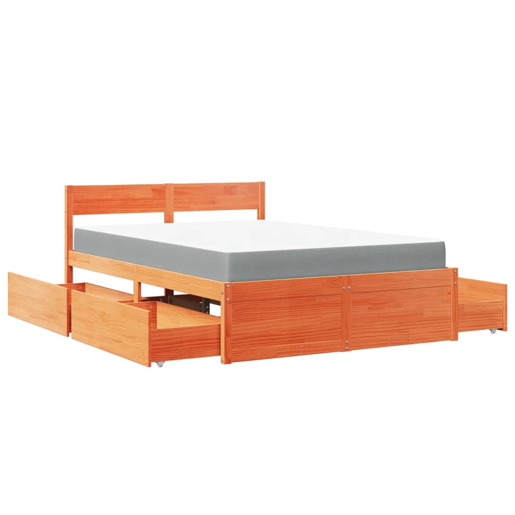 Bed met lades en matras massief grenenhout wasbruin 140x190 cm is nu te koop bij PeponiXL, paradijselijk wonen!