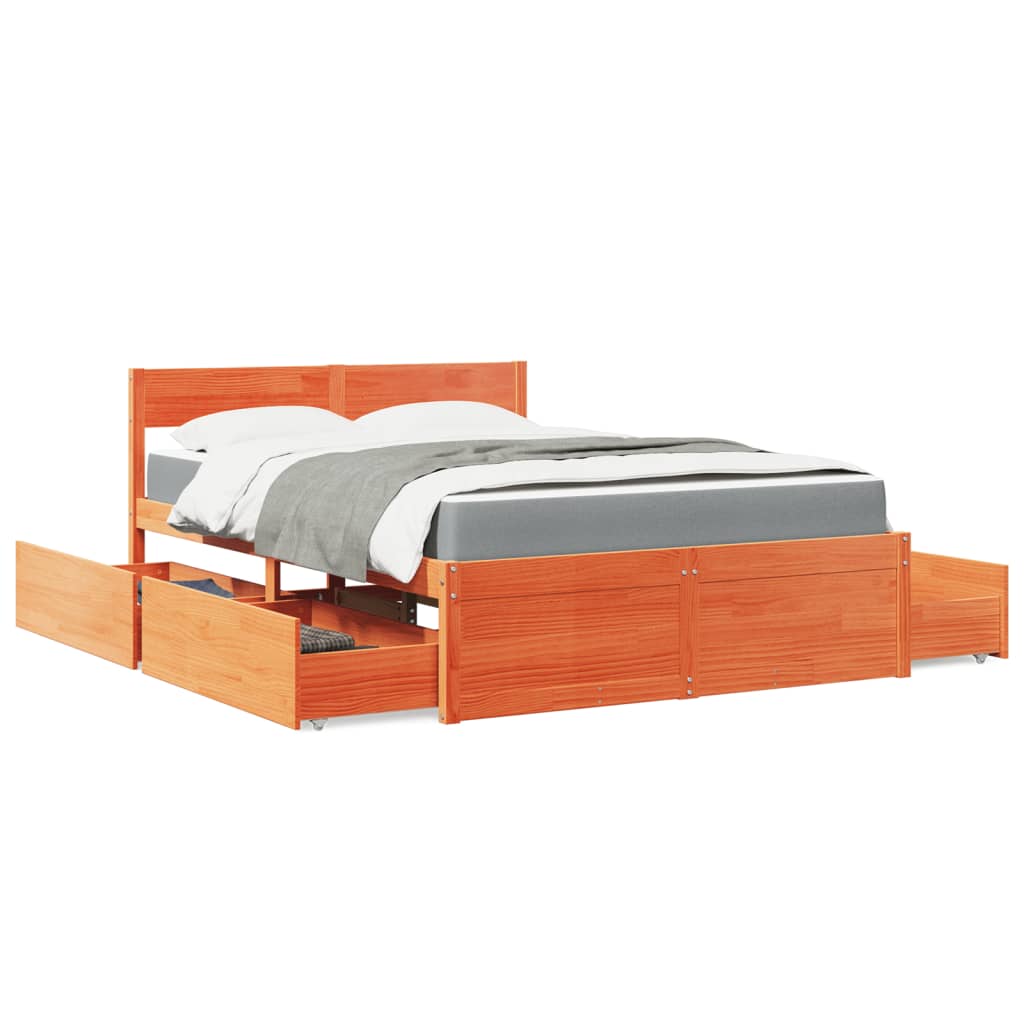 Bed met lades en matras massief grenenhout wasbruin 140x190 cm is nu te koop bij PeponiXL, paradijselijk wonen!