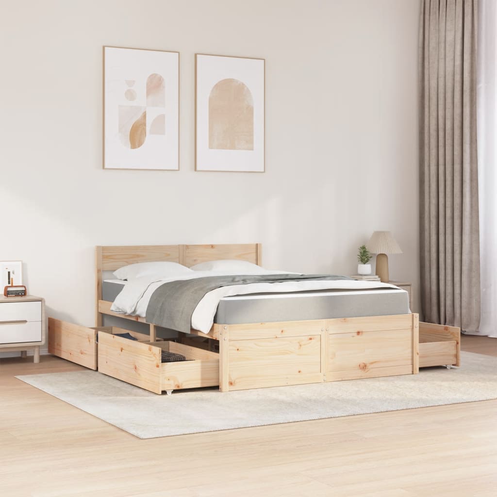 Bed met lades en matras massief grenenhout 120x190 cm is nu te koop bij PeponiXL, paradijselijk wonen!
