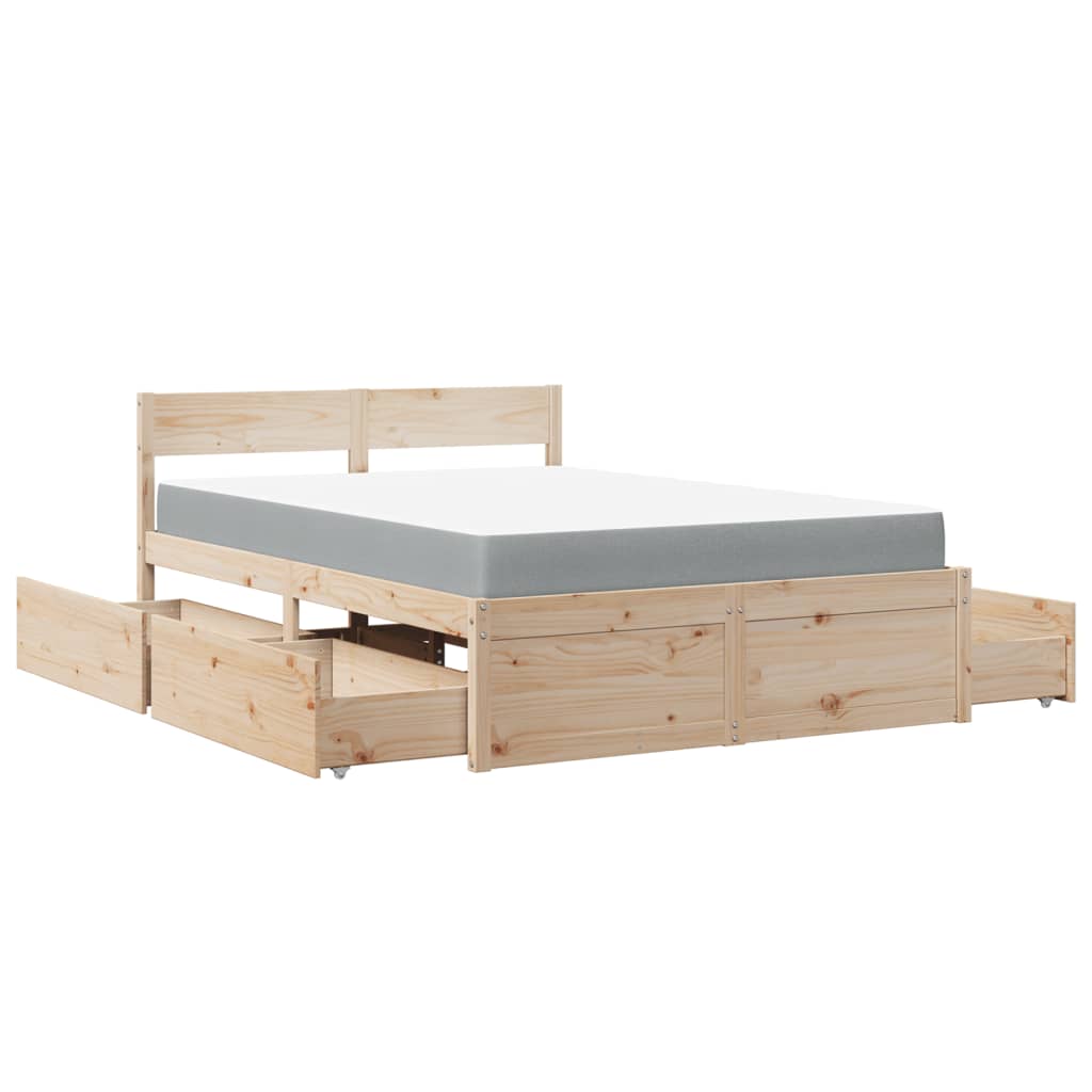Bed met lades en matras massief grenenhout 120x190 cm is nu te koop bij PeponiXL, paradijselijk wonen!