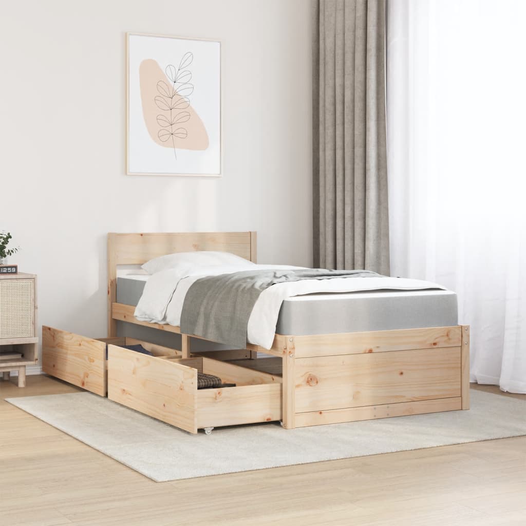 Bed met lades en matras massief grenenhout 90x190 cm is nu te koop bij PeponiXL, paradijselijk wonen!