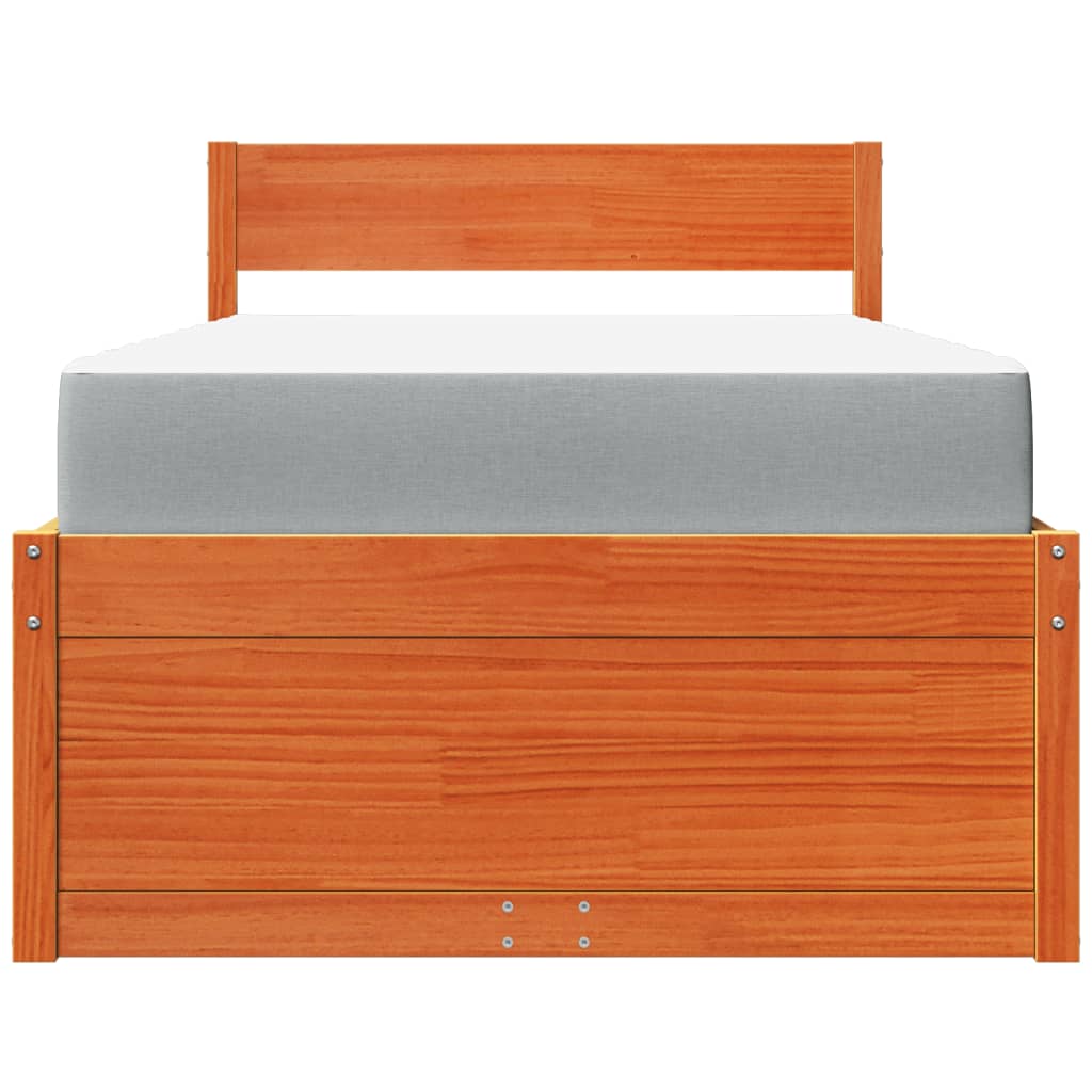 Bed met lades en matras massief grenenhout wasbruin 90x190 cm is nu te koop bij PeponiXL, paradijselijk wonen!