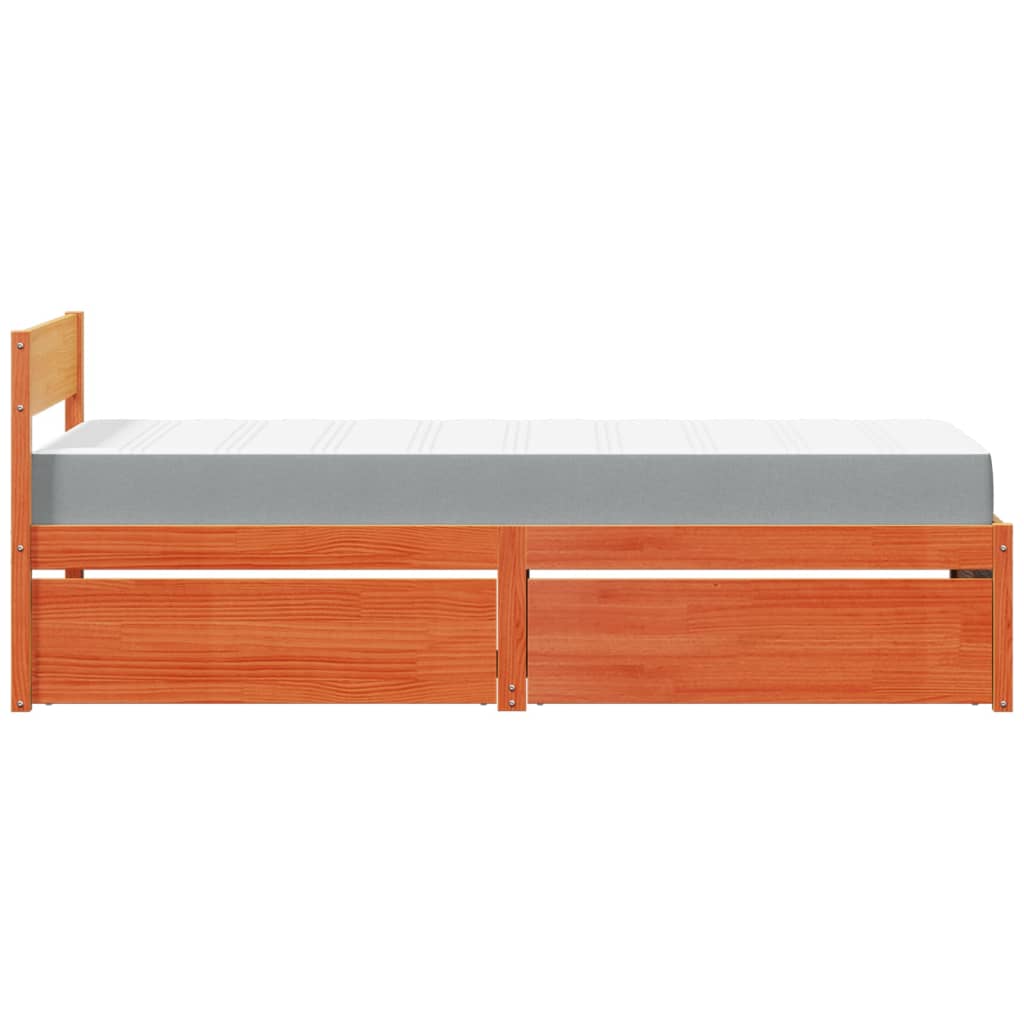 Bed met lades en matras massief grenenhout wasbruin 90x190 cm is nu te koop bij PeponiXL, paradijselijk wonen!
