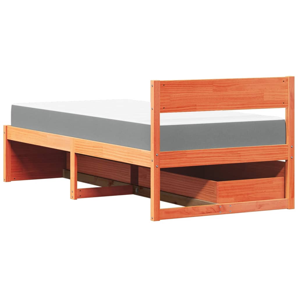 Bed met lades en matras massief grenenhout wasbruin 90x190 cm is nu te koop bij PeponiXL, paradijselijk wonen!