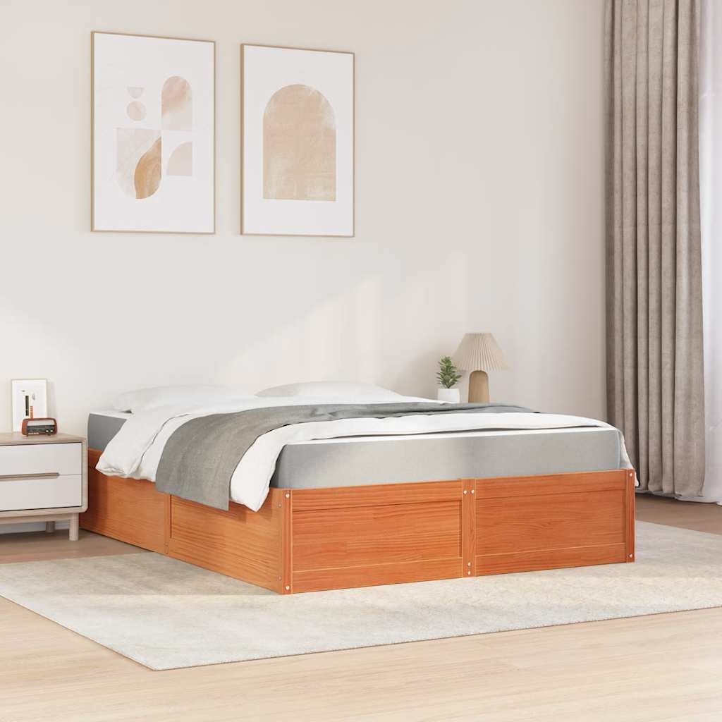 Bed met matras massief grenenhout wasbruin 140x200 cm is nu te koop bij PeponiXL, paradijselijk wonen!