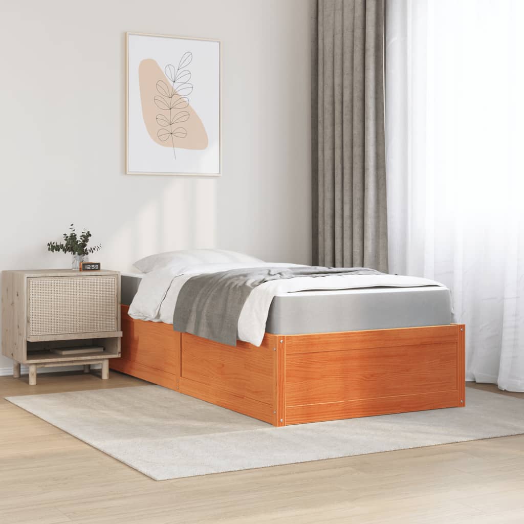 Bed met matras massief grenenhout wasbruin 90x200 cm is nu te koop bij PeponiXL, paradijselijk wonen!