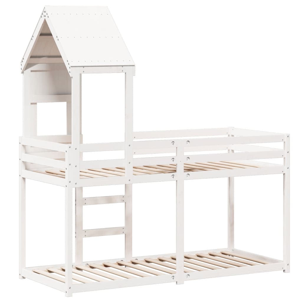 Stapelbed met dak massief grenenhout wit 90x190 cm is nu te koop bij PeponiXL, paradijselijk wonen!