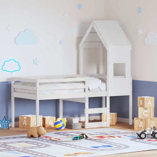 Hoogslaper met huisje 75x190 cm massief grenenhout wit is nu te koop bij PeponiXL, paradijselijk wonen!