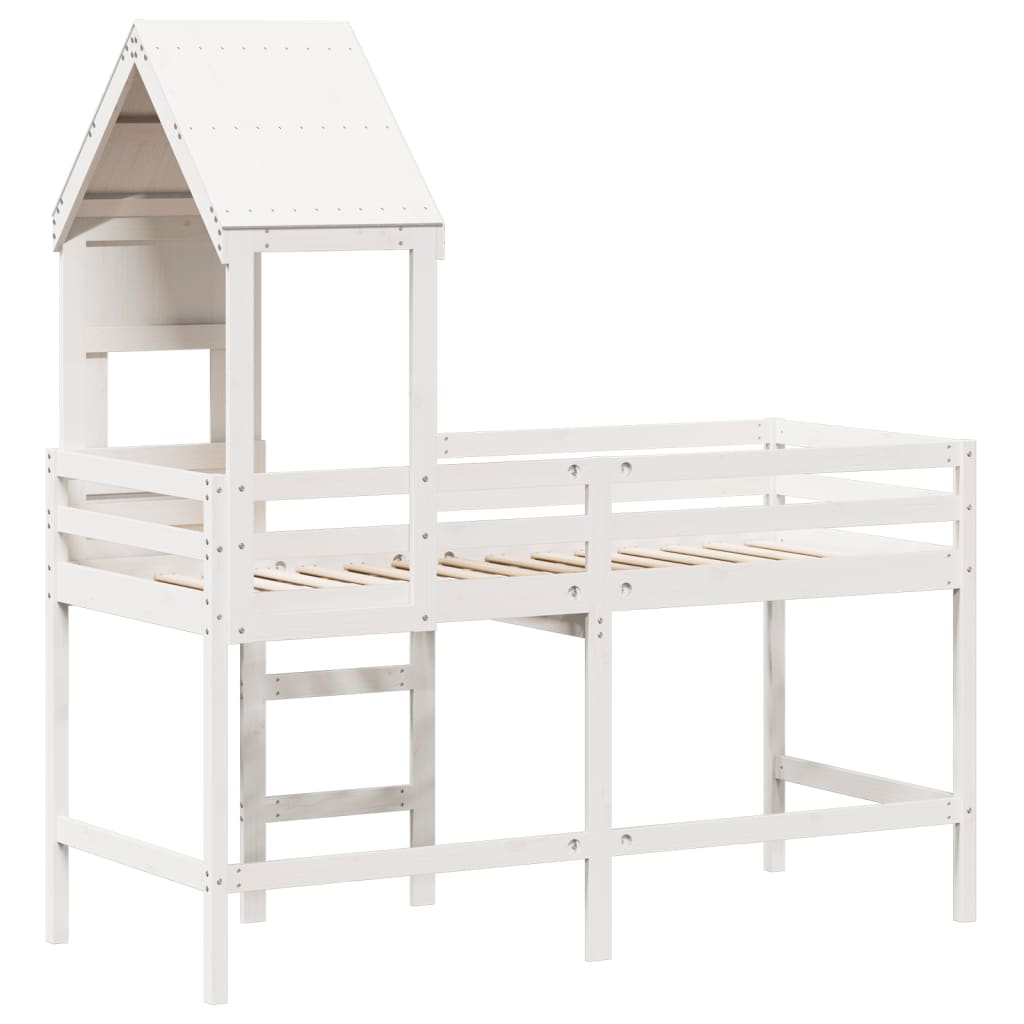 Halfhoogslaper met ladder en bedhuis grenenhout wit 90x190 cm is nu te koop bij PeponiXL, paradijselijk wonen!