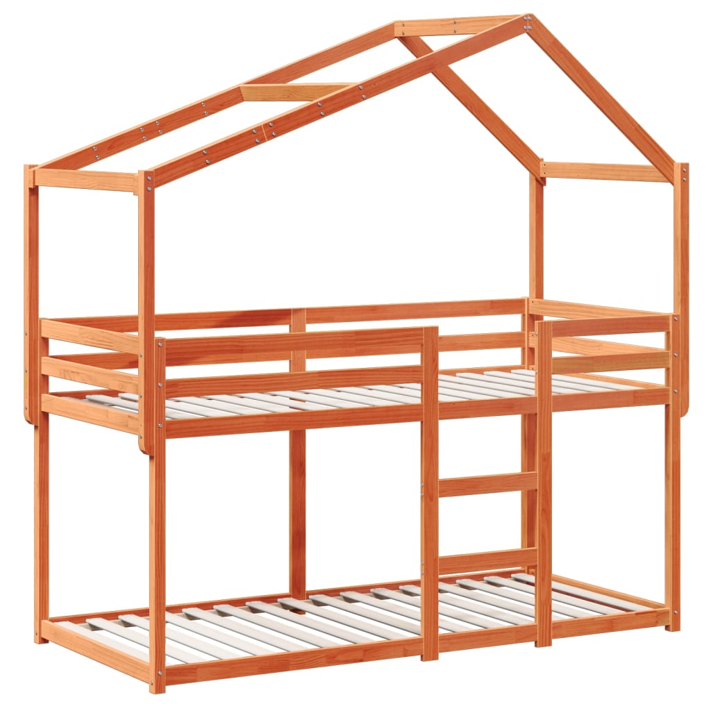 Stapelbed met bedhuis massief grenenhout wasbruin 90x200 cm is nu te koop bij PeponiXL, paradijselijk wonen!